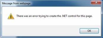There was an error trying to create the .NET control for this page.