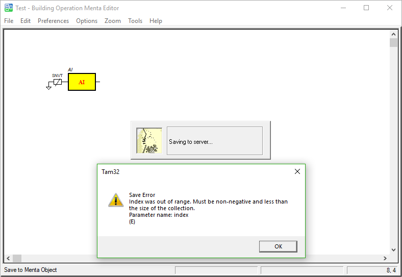 Error message trying to save changes in Menta Editor