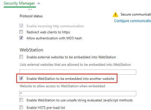 "Enable WebStation to be embedded into another website" security setting