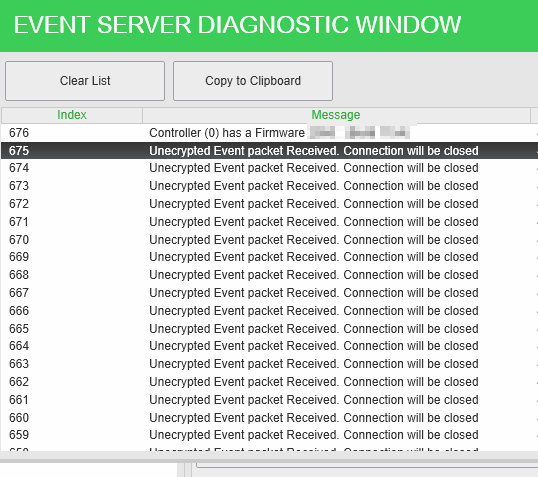 event server diagnostics window