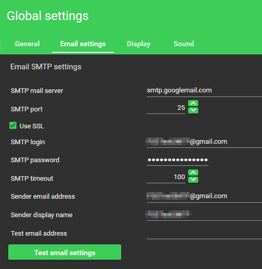 Email SMTP settings
