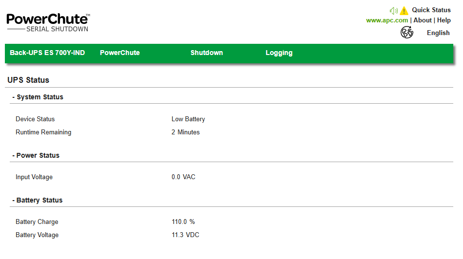 on battery power with load connected just before auto shutdown